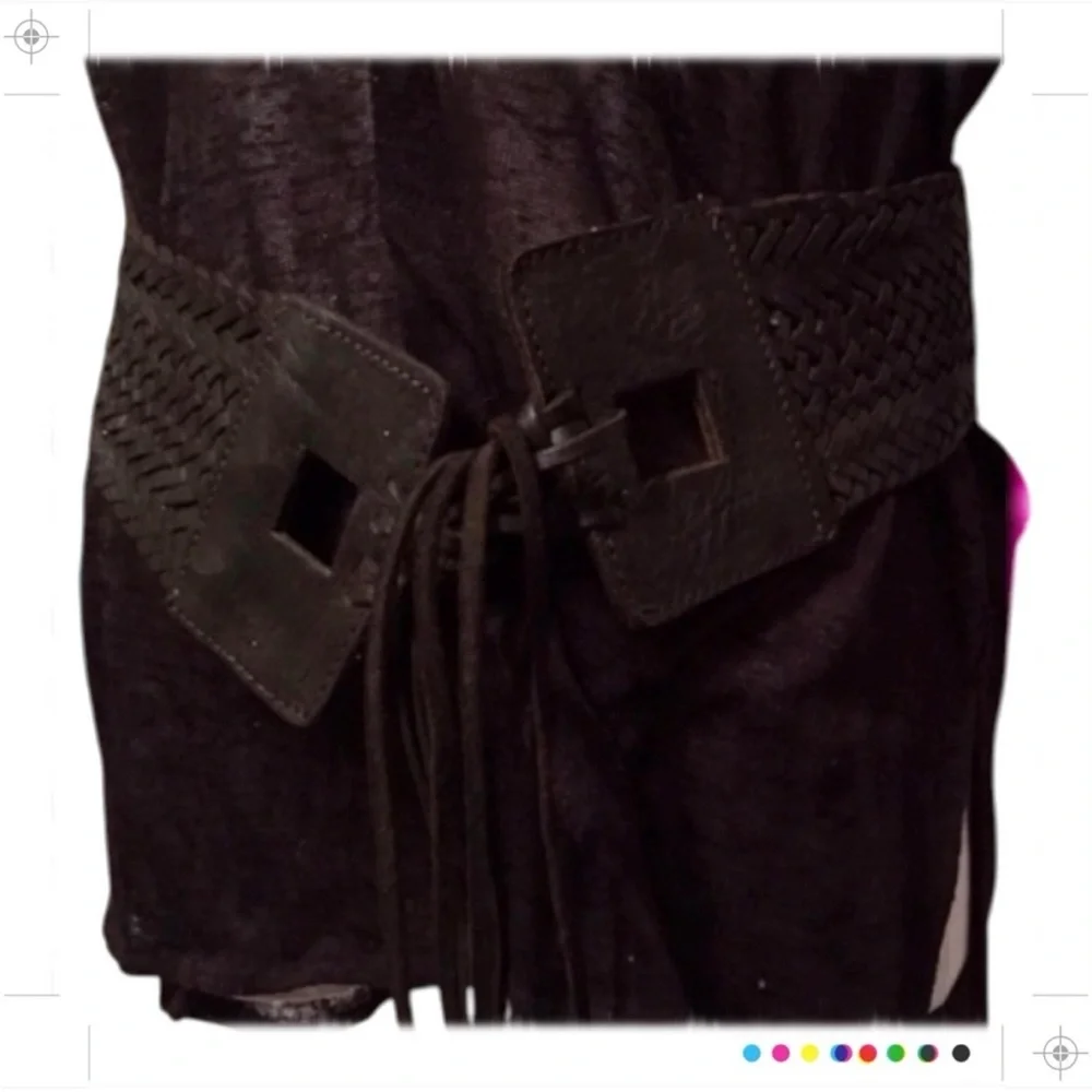 Y2K Wide Leather Woven Hip Belt W/ Fringe,‎ Black, Handmade in NYC, NEW